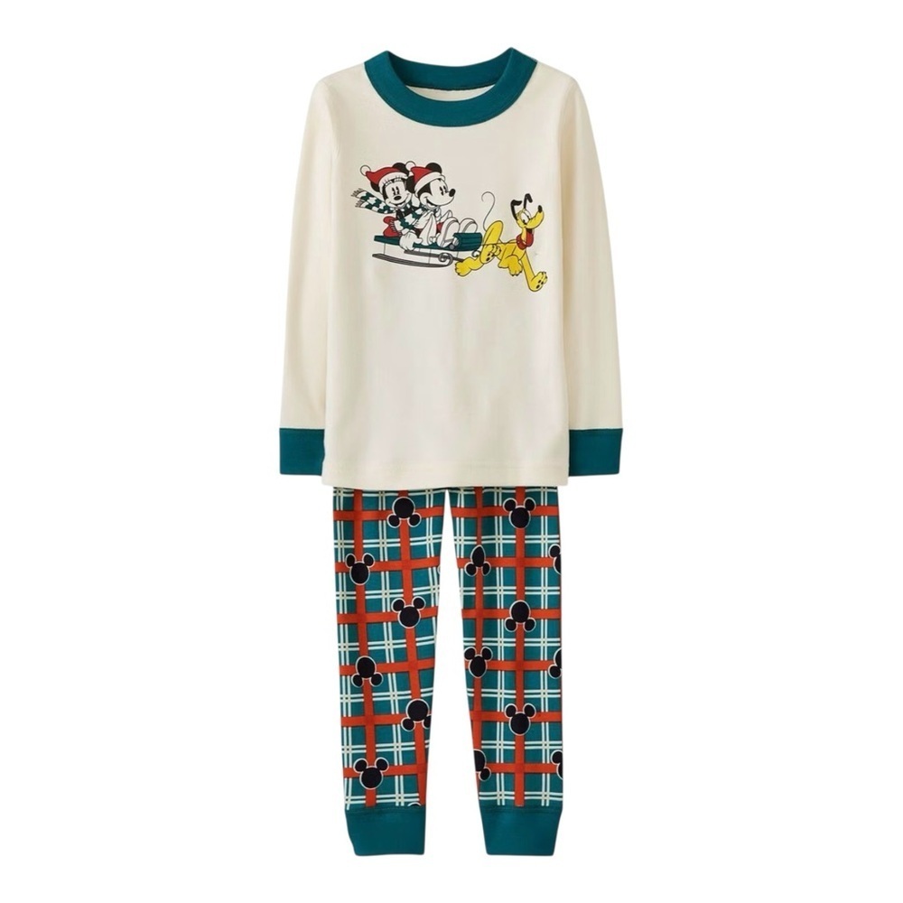 Hanna Andersson Disney Kids SZ 4 Mickey Mouse Holiday Long John Pajama Set NWOT